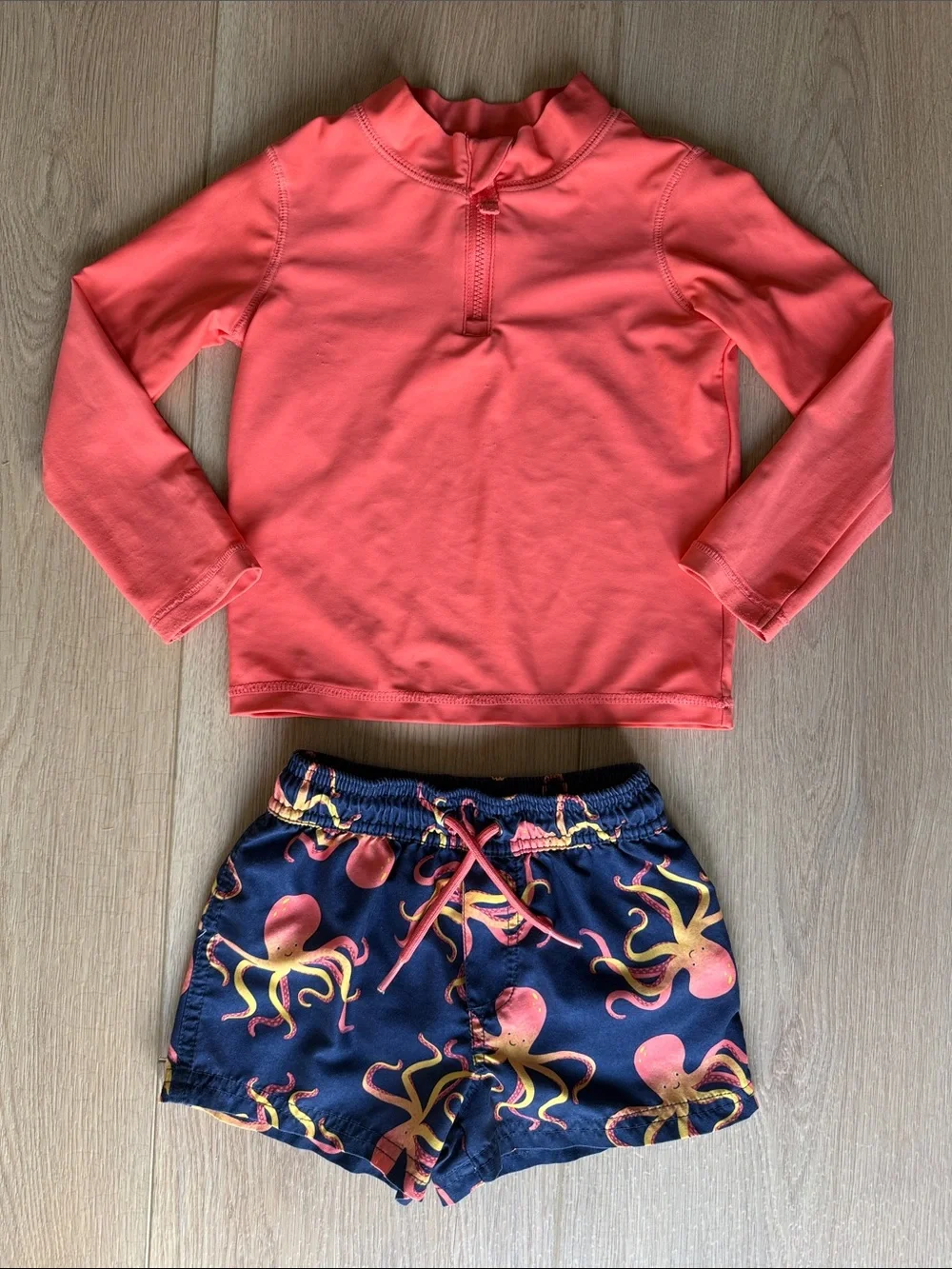 Neon Rash Guard Set Octopus Swim Trunks High Visibility Swimsuit Carter’s 2T